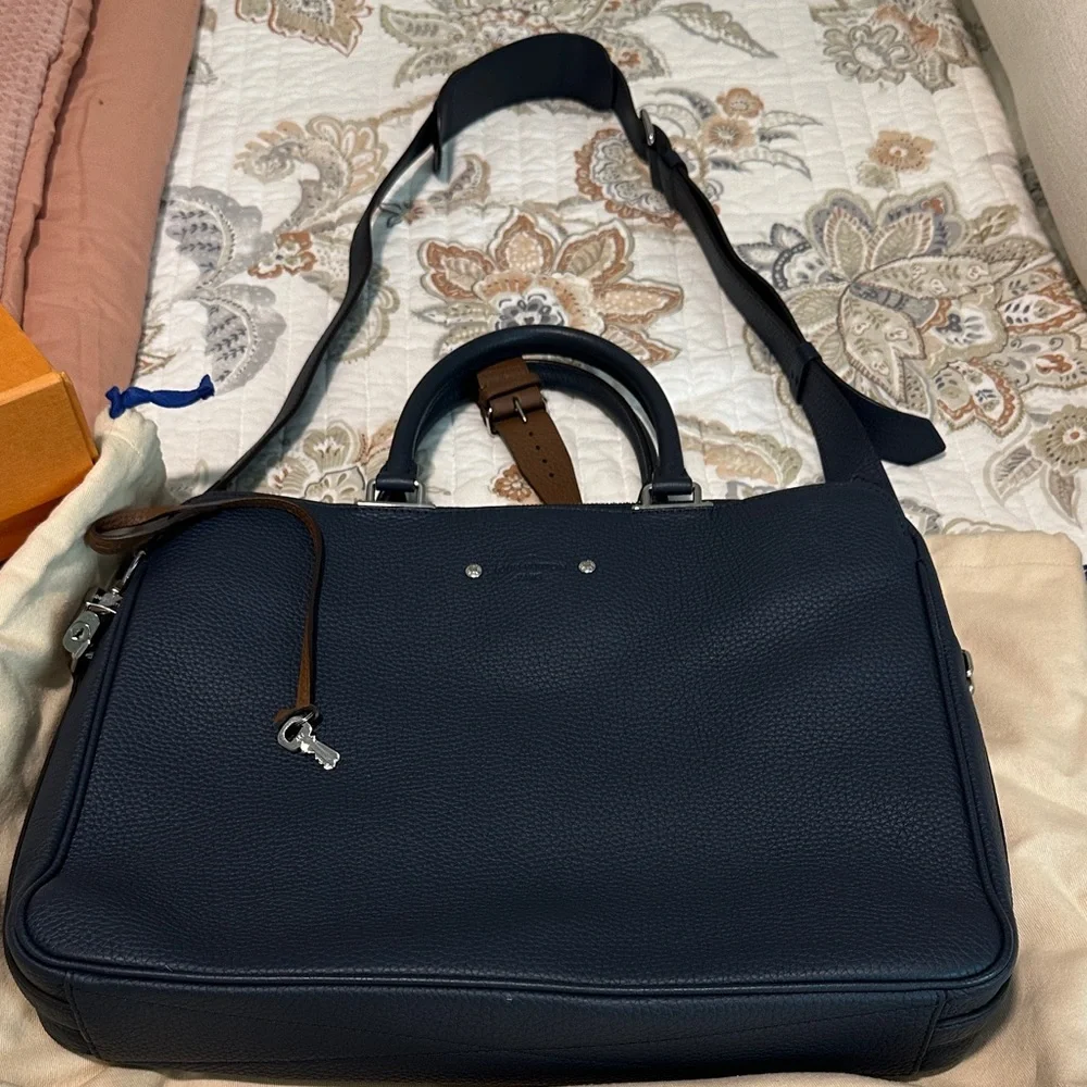 Louis Vuitton Armand Briefcase Mm Taurillon Leather Marine Blue